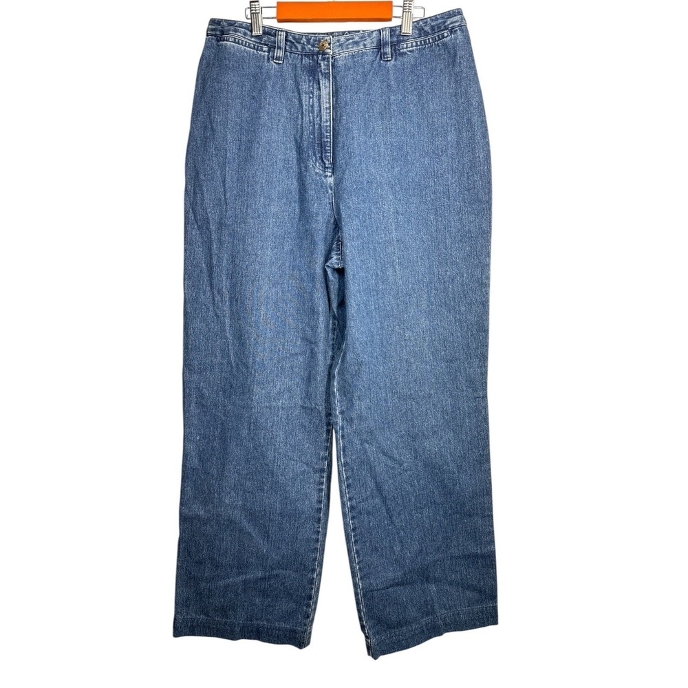Lauren‎ Ralph Lauren Denim Jeans wide leg High Waist Pockets Cotton Blue Size 14